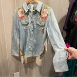 Beautiful NWT Aratta Silent Journey chambray floral gold embroidery boho shirt Pink Photo 13