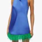 We Wore What  Blue Satin And green Feather Dress Photo 0