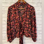 ZARA Women’s  black floral vibrant v-neck long tie bow blouse Size Small Photo 1