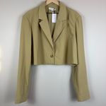 We Wore What  Boxy Cropped Blazer Women‎ XL Oat Twill Suiting One Button Career NWT Photo 2