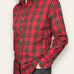 Nordstrom Vintage  Button-Up Shirt Women Plaid Long Sleeve Red Collar Tomboy Work Photo 0