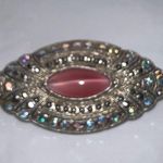 1928 Pink Cat’s Eye, Aurora Borealis Rhinestone Brooch Photo 1