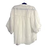 ZARA  puff sleeved white sheer blouse, pearl & rhinestone buttons, Women’s small Photo 2