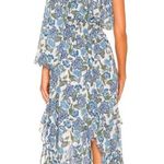 MISA Los Angeles x REVOLVE Vola Dress Flora Azulia Ome Shoulder Blue Metallic XS Photo 1