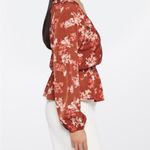 Kaileigh  Brown Floral Wrap Blouse Romantic Peplum Fall Bobo Preppy Office Top M Photo 2