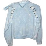 PINK - Victoria's Secret Pink Victoria’s Secret tie dye baby blue cropped hoodie with lace up detail XS Photo 0