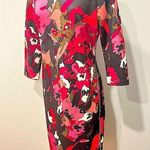 ECI NWT New York Black Purple Floral Print Scuba 3/4 Sleeve Midi Dress Size 8 Photo 0