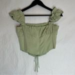 Princess Polly Harry Corset Off Shoulder Lace Up Top Green “Light Sage” US 4 Photo 7