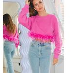 Altar'd State Feather Trim Sweatshirt Altar’d state Women’s size Medium Hot Pink Super Soft Photo 1