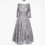 Mac Duggal  -  Silver High Neck Above Elbow Sleeve Embellished A Line Dress Photo 1