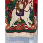 Vtg Casual Corner‎ Red Hand Knit Christmas Sweater Rocking Horse Bear Medium Photo 6