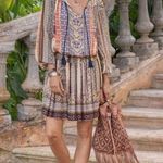 Sundance Nouveau Nomad Drop Waist Long Sleeve Mixed Print Dress Purple Size M Photo 1