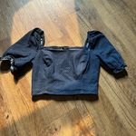 Lulus LULU’S Like A Classic Dark Wash Polka Dot Denim Puff Sleeve Crop Top Photo 2