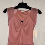Frankee & Kylarr Pink Women Mesh Cap Sleeve Top, Black Bow SzM #y2k #grungevives Size M Photo 1