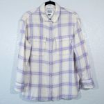 American Eagle  Cream & Purple Oversized Plaid Button Down Shirt Size XL Photo 1