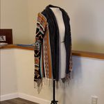 Billabong Tribal Patterned cardigan sweater wrap with Fringe size medium Black Photo 1