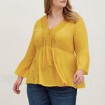 Torrid  Crochet Lace Up Babydoll Blouse Top Yellow Sz 4X Photo 0