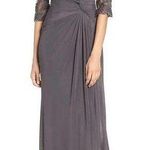 La Femme Gunmetal Gray Ruched Twist Column Formal Gown Photo 0
