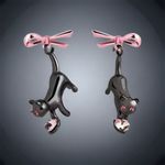 Black Cat With Pink Bow Alloy Drop Earrings, Cute Elegant *Fashion‎ Jewelry Photo 8
