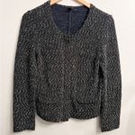 J.Crew Boucle Full Zip Sweater Jacket Blazer Small Navy Blue Classic Office Photo 0