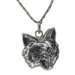 BEST fierce cat pendant silver tone necklace 18” Photo 0