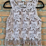 Forever 21  Women's Sheer Crochet Floral‎ Lace Fringe Cropped Tank Top Size M Photo 0