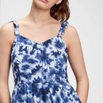 Gap A-Line V-Neck Linen Adjustable Straps MIDI Dress Tie Dye Blue/White 4 NEW Photo 8