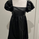TCEC  Black leather mini dress with bubble sleeves Sz M Photo 0
