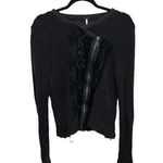 Free People  Femme Fatale Knit Moto Zip Cardigan Open Knit Sweater Size Large Photo 0