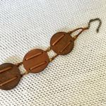 Vintage Unmarked Leather Double Strap Wooden Carved Medallion Disc Waist Belt OS Brown Photo 12