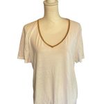 Talbots NEW White Linen Blend Beaded V-Neck Top Shirt Size XL Photo 0