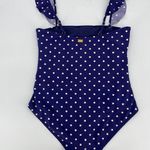 Jones New York Bandeau One Piece Swimsuit Sz M Blue White Polka Dot Ruffle Strap Photo 2
