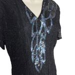 Vintage 80's New Fast Black Sequin Beaded Short Sleeve Evening Dress Size 38 Photo 2