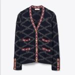 Tory Burch  Tweed Trim Cardigan Sweater Coat Blue Red‎ Gold Womens size small Photo 1