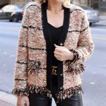 R FASHION Apparel Thread Textured Knit Cardigan Sweater Jacket Fringe Size L/XL Black Size L Photo 0