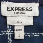 EXPRESS  Portofino Shirt Slim Fit Womens Large‎ Blue Check Ruffle Collar Business Photo 4