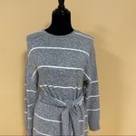 Topshop Fleece Grey White Striped Long Sleeve Front Tie Waist Dress Size US 4 Photo 4