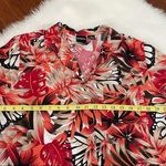90s Floral Butterfly Hawaiian Shirt Red Brown Women's Size Medium Photo 3