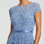 Mac Duggal 14521 Blue Floral Embellished Short Sleeve Mesh Gown Dress Photo 3