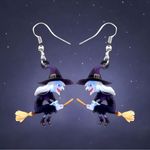 Cartoon Broomstick Witch Acrylic Earrings For Halloween Party Decor Gothic Style Black Photo 1