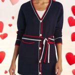 Vigoss NEW  Navy Red & White Stripe Cozy Academia Old Money American Cardigan M Photo 1