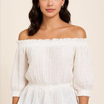 EXPRESS Y2K white crochet off shoulder Embroidered blouse crop top Sz L Photo 0