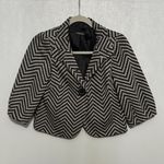 Trina Turk  Black &‎ White Chevron Wool Blend Cropped Blazer Photo 1