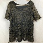 Y2K Simply Emma Black & Gold Crochet Lace 1X Tunic Top Whimsigoth Fairy Grunge Photo 0