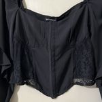 Pretty Little Thing  8 black chiffon frill sleeve lace insert hook & eye corset Photo 3