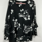 Vince Camuto Womans Long Bell Sleeve Blouse XL Black White Floral Flowy V Neck Photo 0