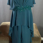 Women’s Blue 2 Piece Chiffon Formal Wedding Pantsuit Zip Up Back Size 16 Photo 0