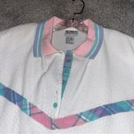 Vintage Koret Francisca White Textured Short Sleeve polo With Plaid Accents sz M Pink Size M Photo 1