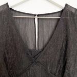 BCBGeneration NWT Bell Sleeve Sheer Metallic Long Sleeve Mini Dress Black New XS Photo 5