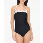J.Crew NWT  Scalloped One Piece Swimsuit Black White Colorblock Sz XS CI109 Photo 1